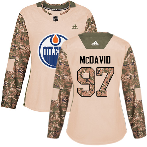 Adidas Oilers #97 Connor McDavid Camo Authentic Veterans Day Women's Stitched NHL Jersey - Click Image to Close